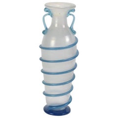 Italian Spiral Vase in Opalescent White and Blue