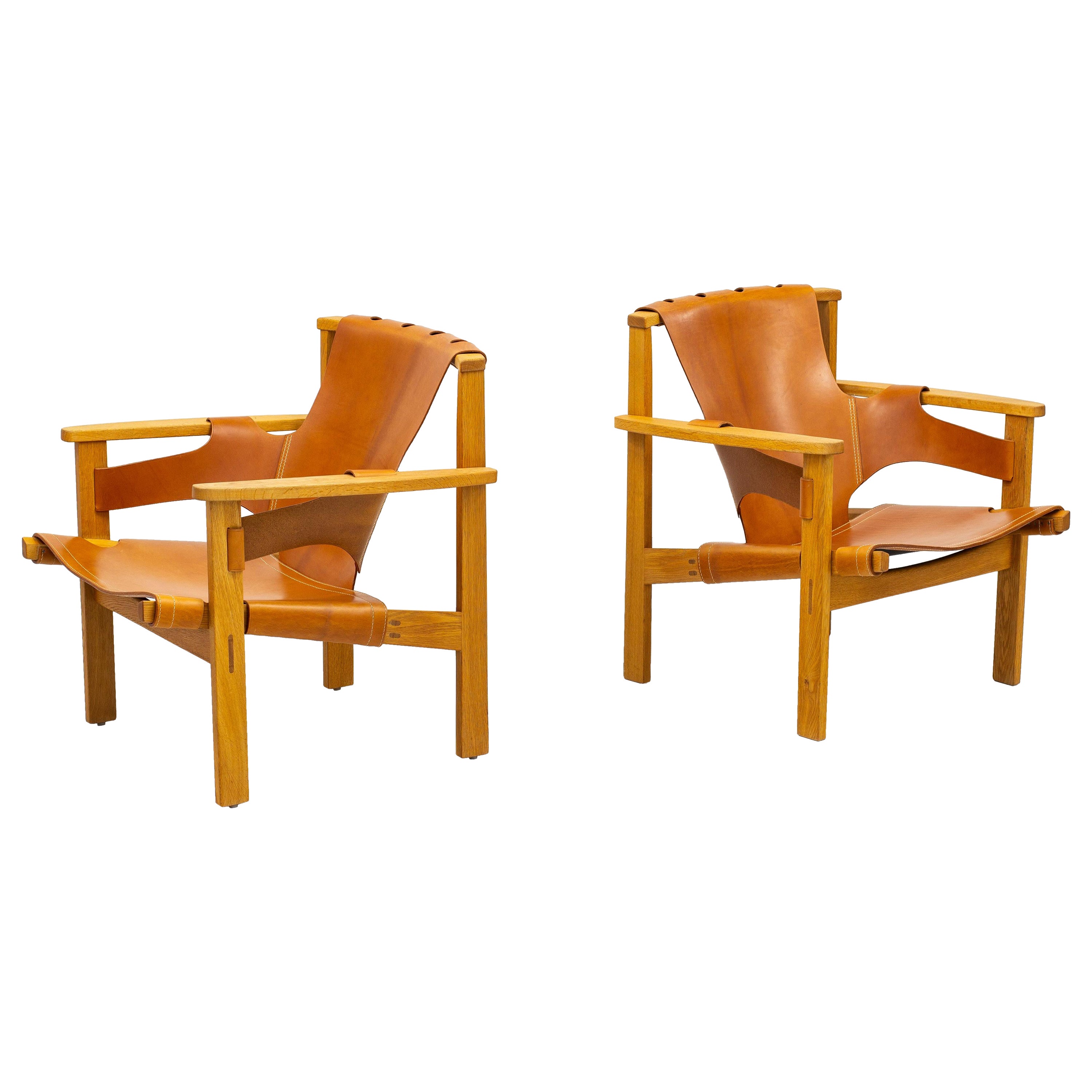 Lounge Chairs in Oak and Leather by Carl-Axel Acking, Nk, Nordiska Kompaniet