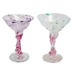 Vintage Colorful Art Glass Goblet Set