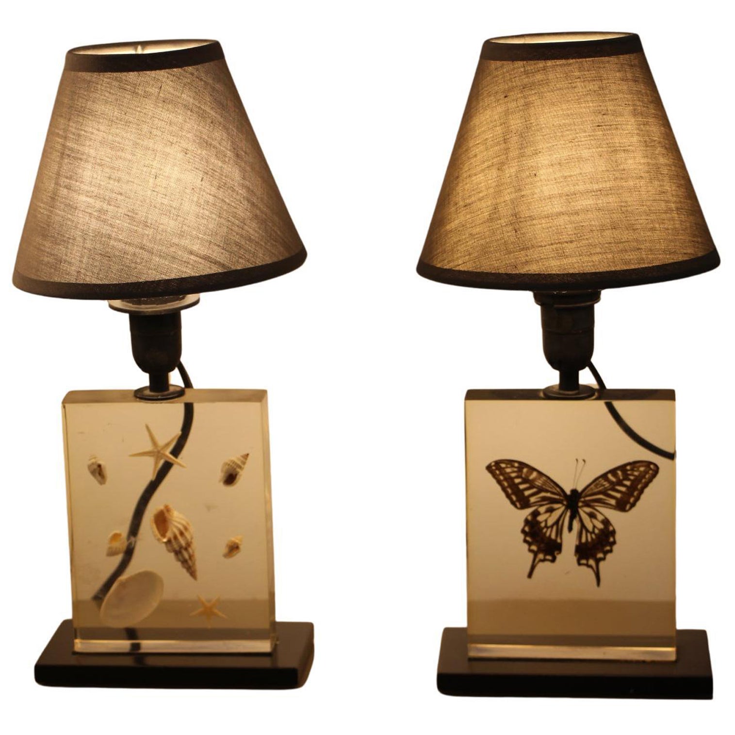 Pair of 1970's Resin Table Lamps with Inclusions For Sale
