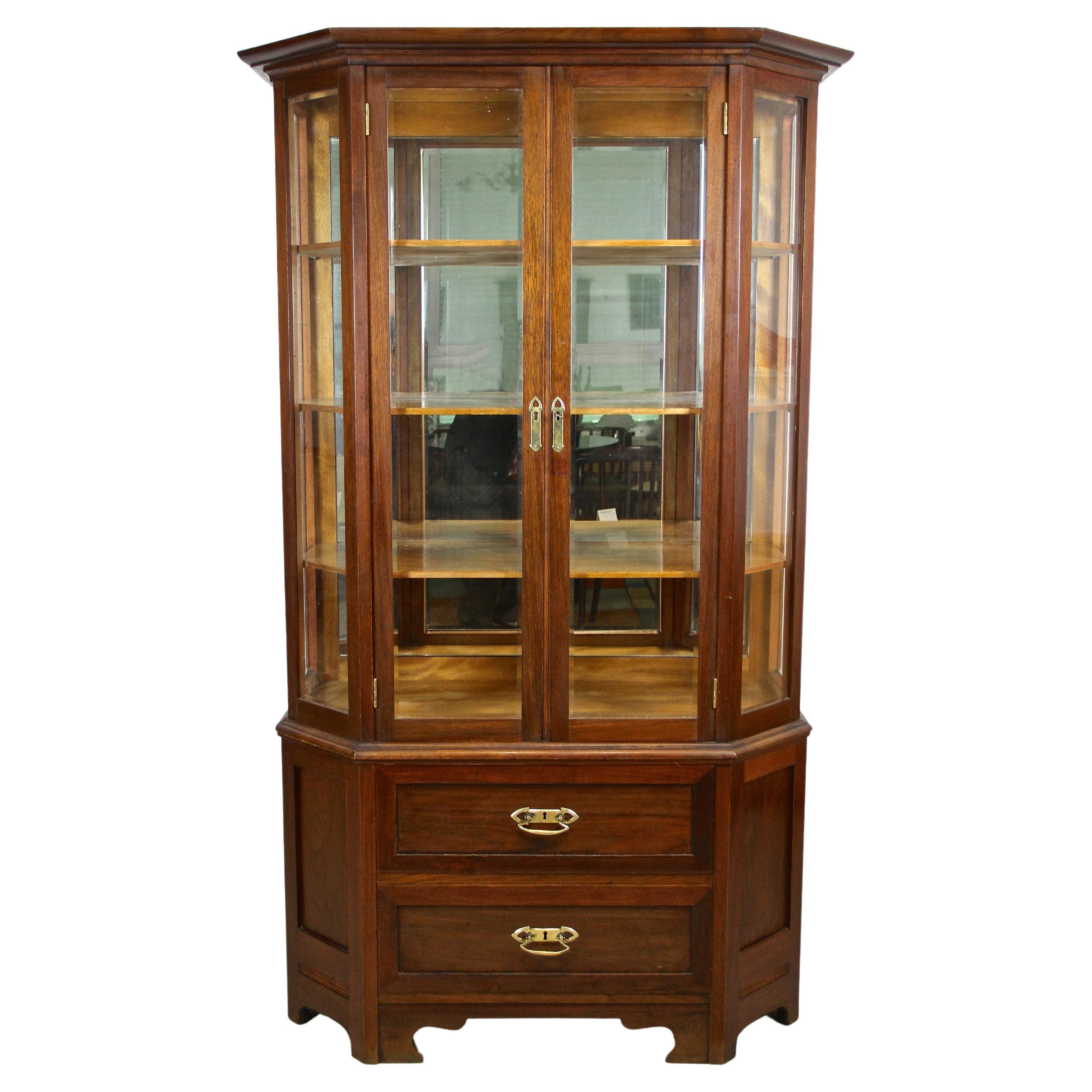 19th Century Mahogany Vitrine Cabinet with Faceted Glass, Austria, circa 1910 For Sale