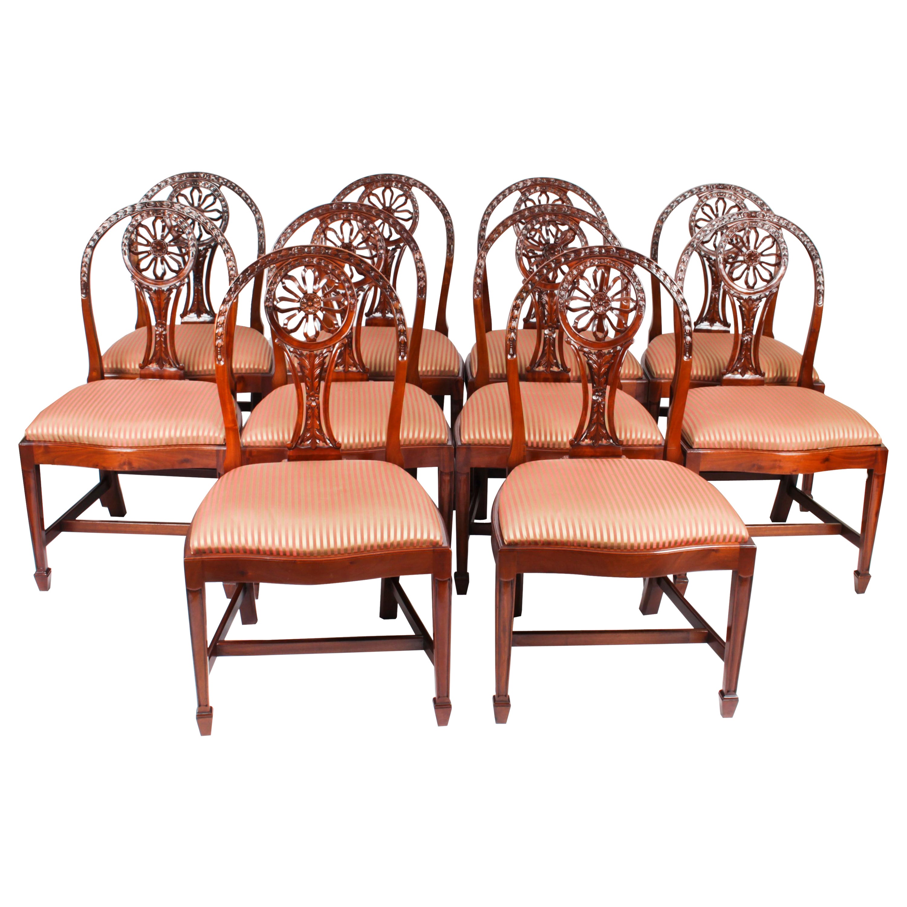 Vintage Set 10 English Mahogany Regency Dining Chairs Mid 20th Century