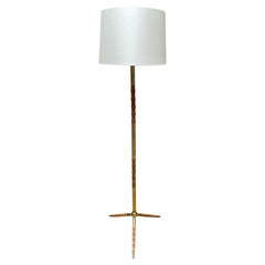 French Leather and Brass Faux Bamboo Floor Lamp