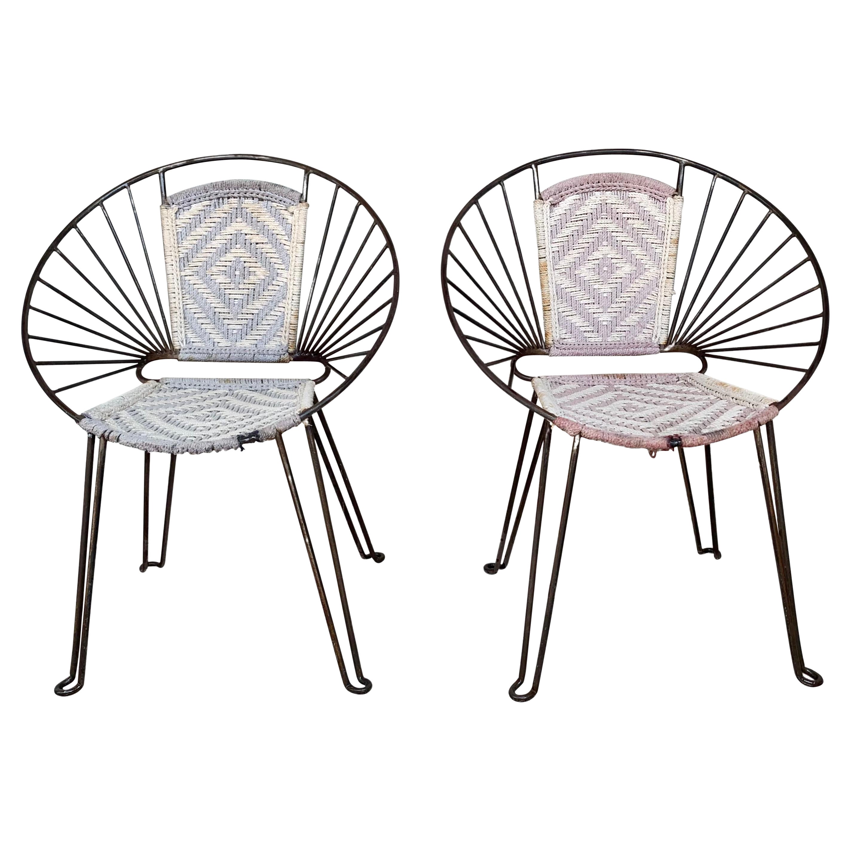 Pair Mid-Century Hoop Chairs with Caned Seat and Back For Sale