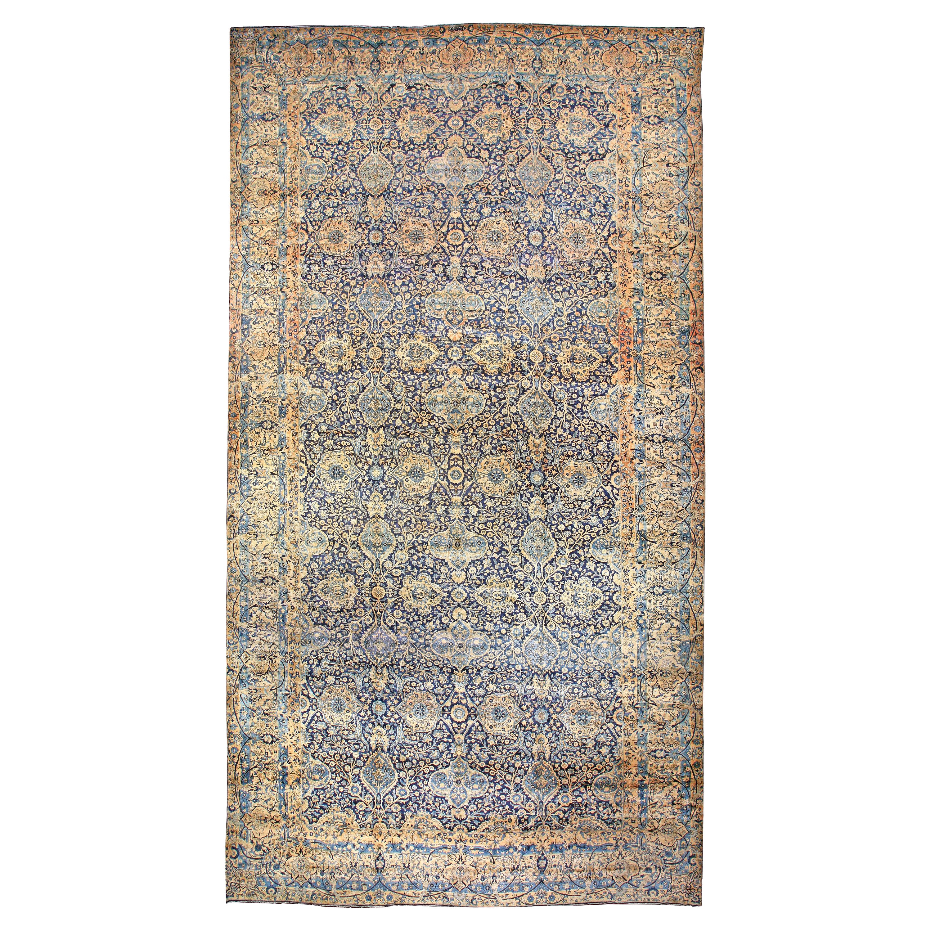 Antiker persischer Kirman Botanic Teppich, Größe verstellbar, Kirman