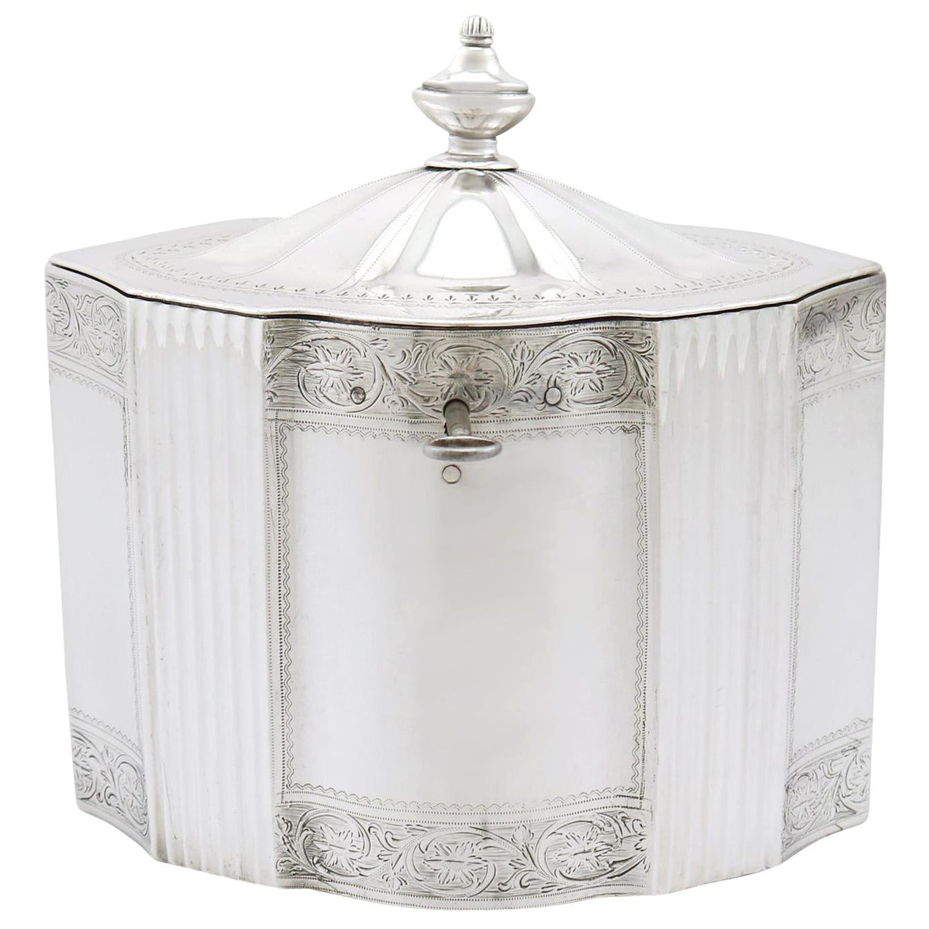 18th Century Sterling Silver Locking Tea Caddy For Sale