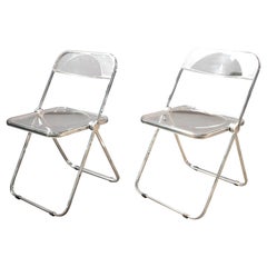 Near New Pair of "Plia" Folding Chairs by Piretti for Castelli, Italy