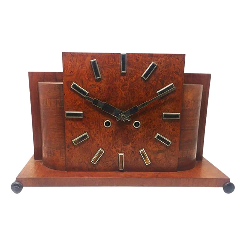Horloge de table Art déco française d'origine en racine de mariée, années 1930