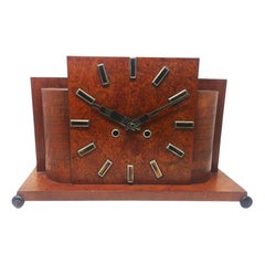 Original French Art Deco Table Clock in Briar Root, 1930s