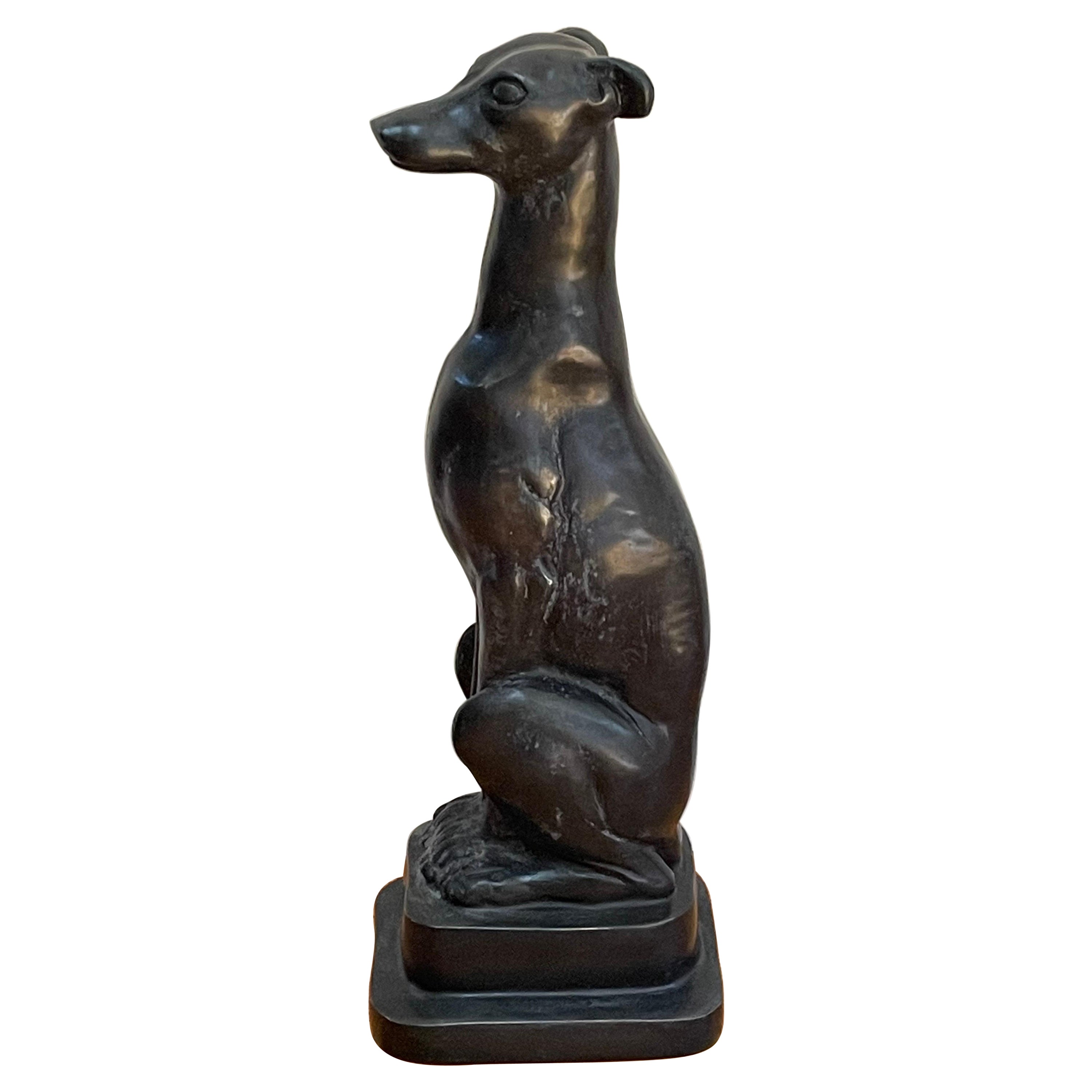 Seated Bronze Whippet or Greyhound Dog Sculpture, England, Early 20th Century