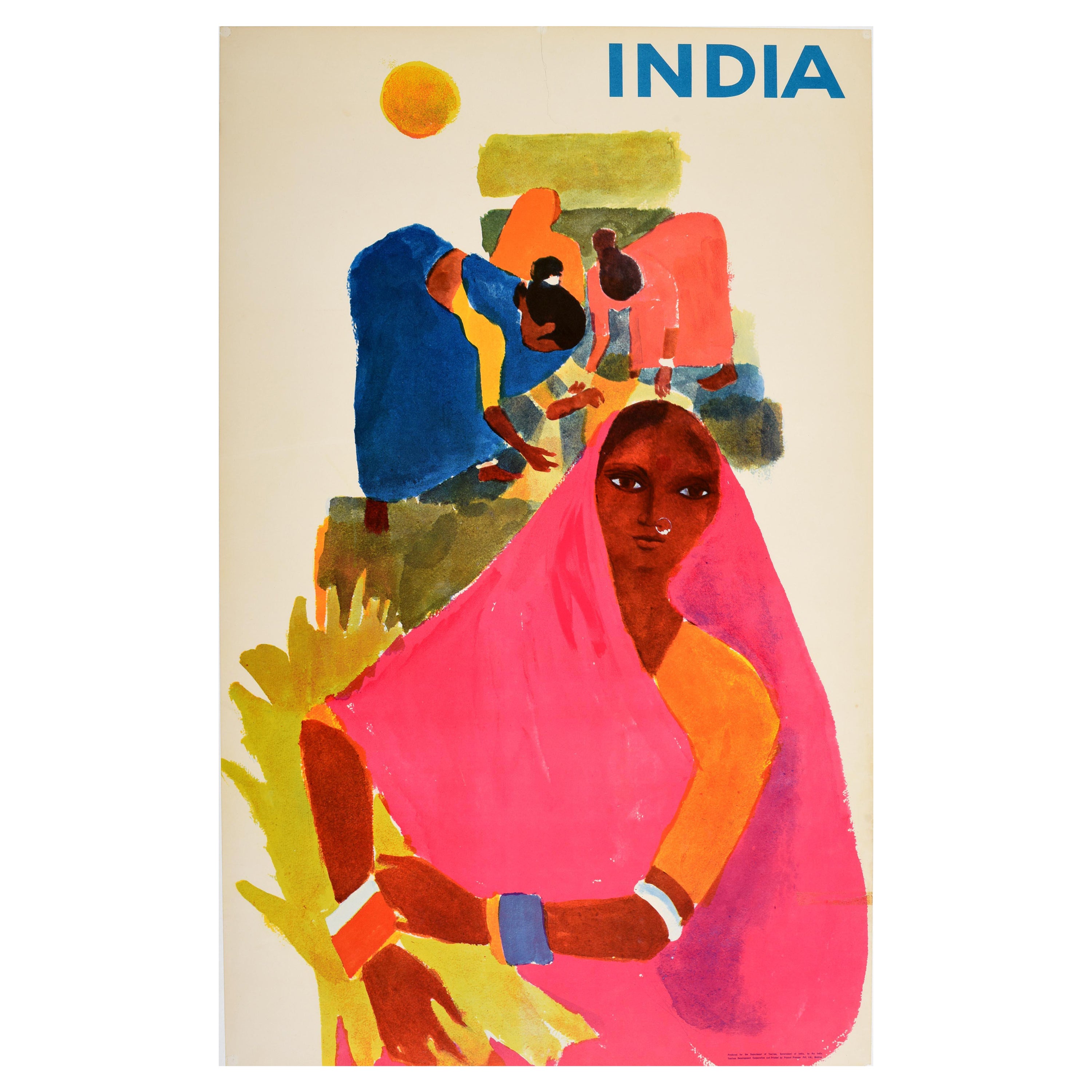 Original Vintage Poster For India Ft. Farming Agriculture Artwork Travel Tourism