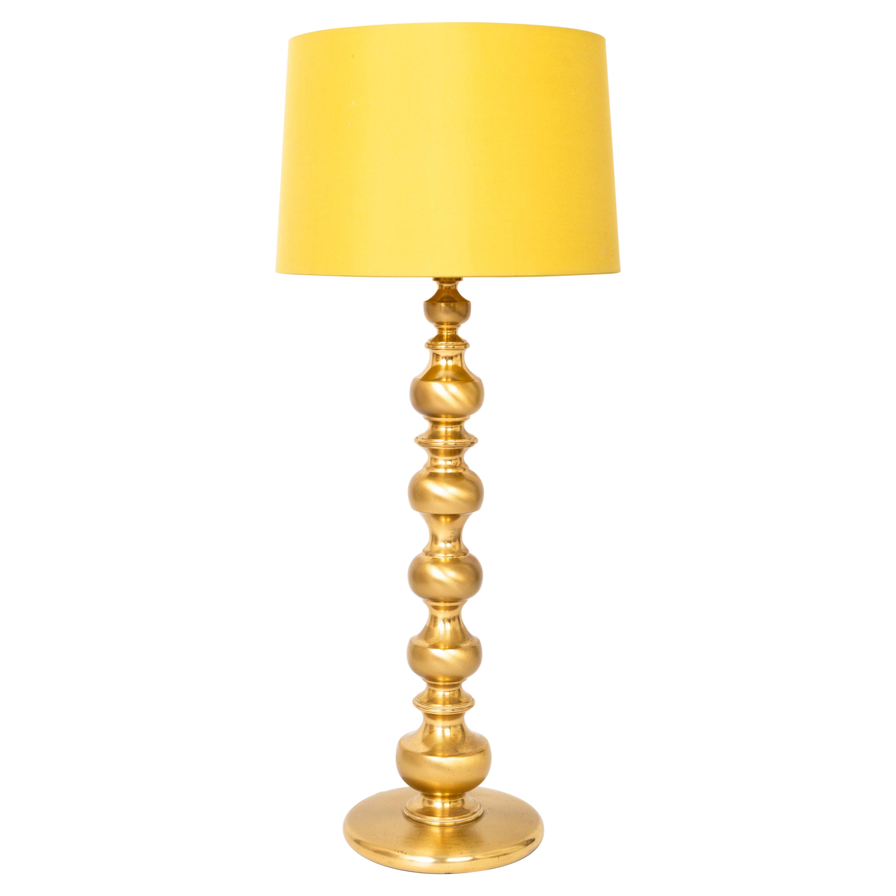 Mid-Century Modern Turned Gilded Brass Table Lamp Italy, C.1950 For Sale