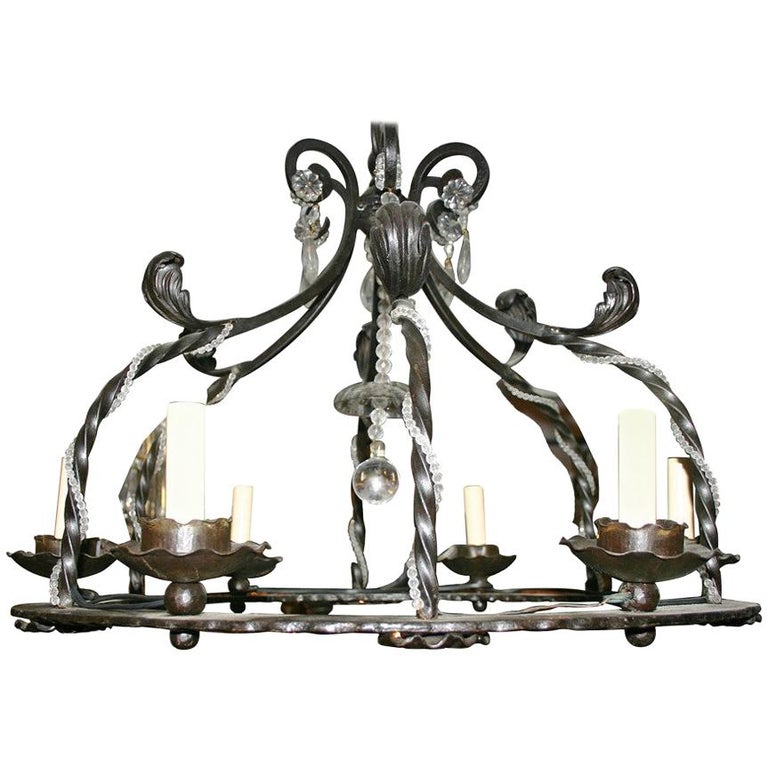 Wrought Iron Chandelier with Crystals
