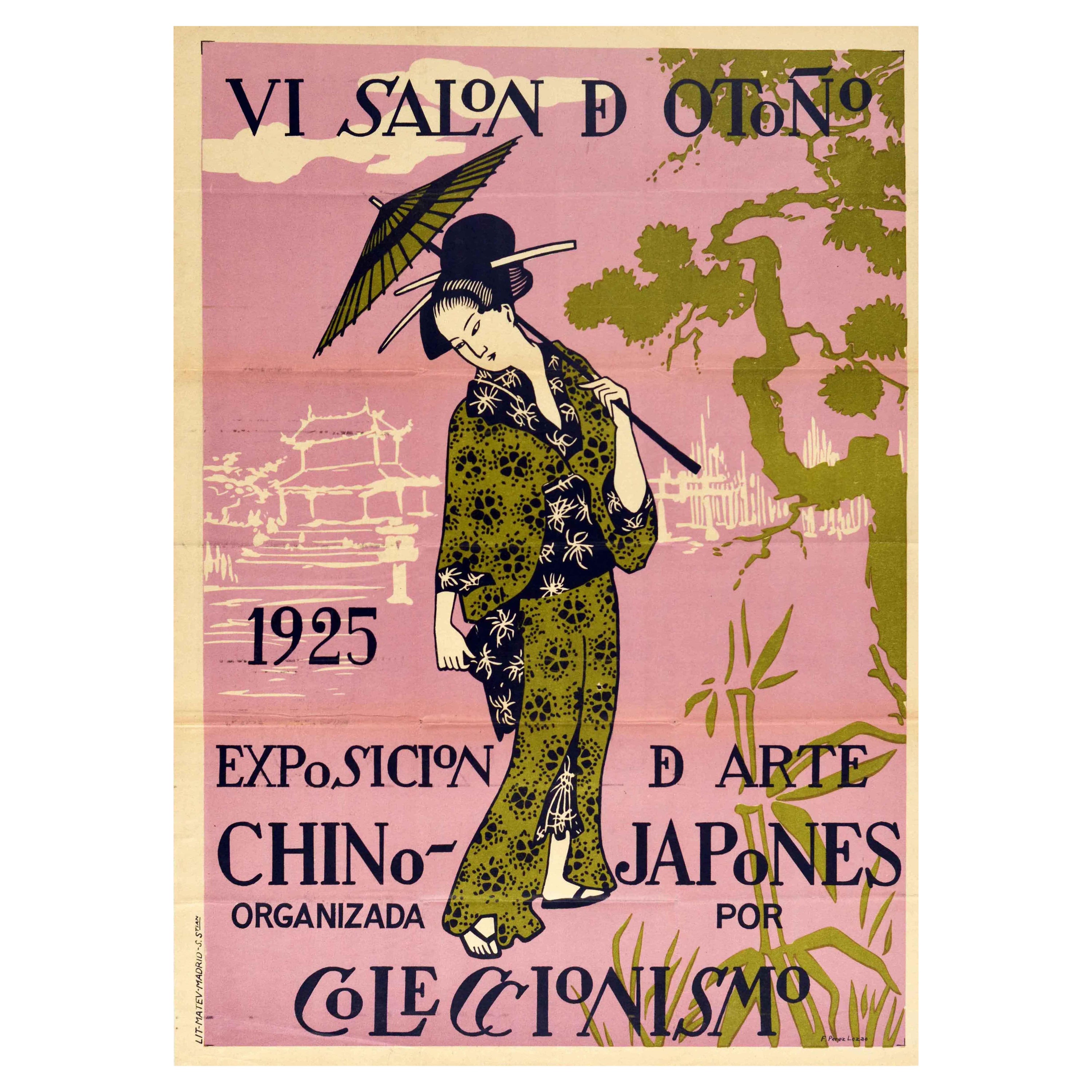 Original Vintage Poster Art Exhibition China Japan VI Autumn Salon Madrid Spain