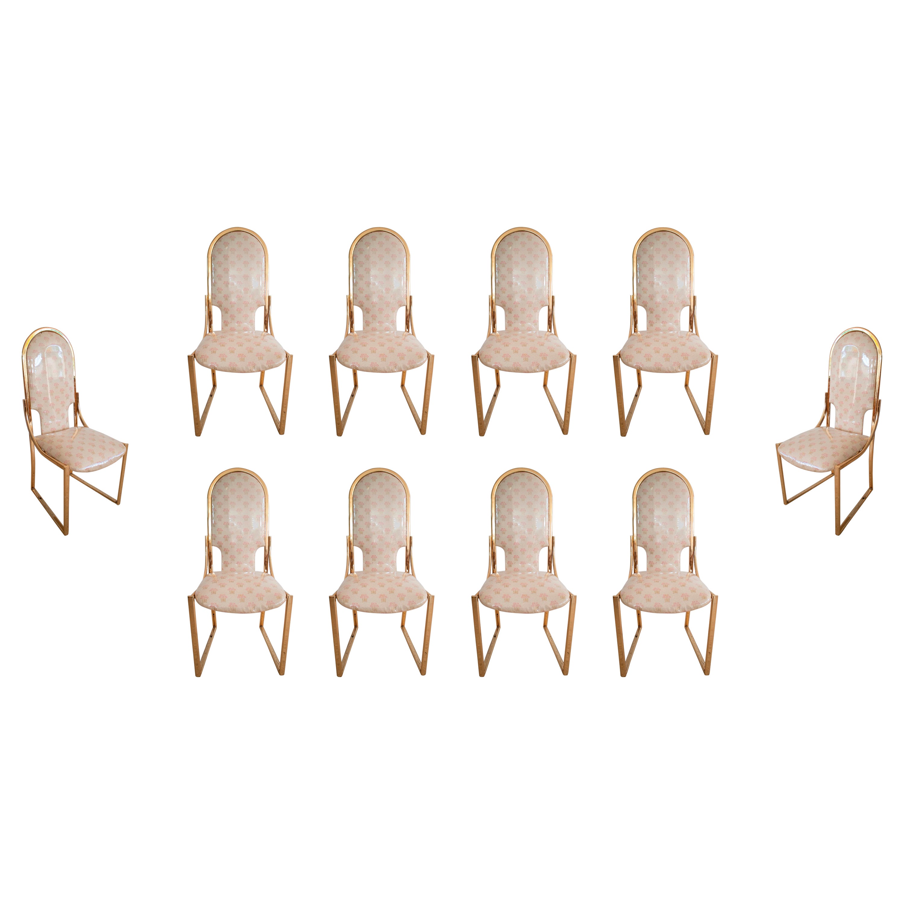 Set of Ten 1970s Italian Brass Gilt Metal Chairs