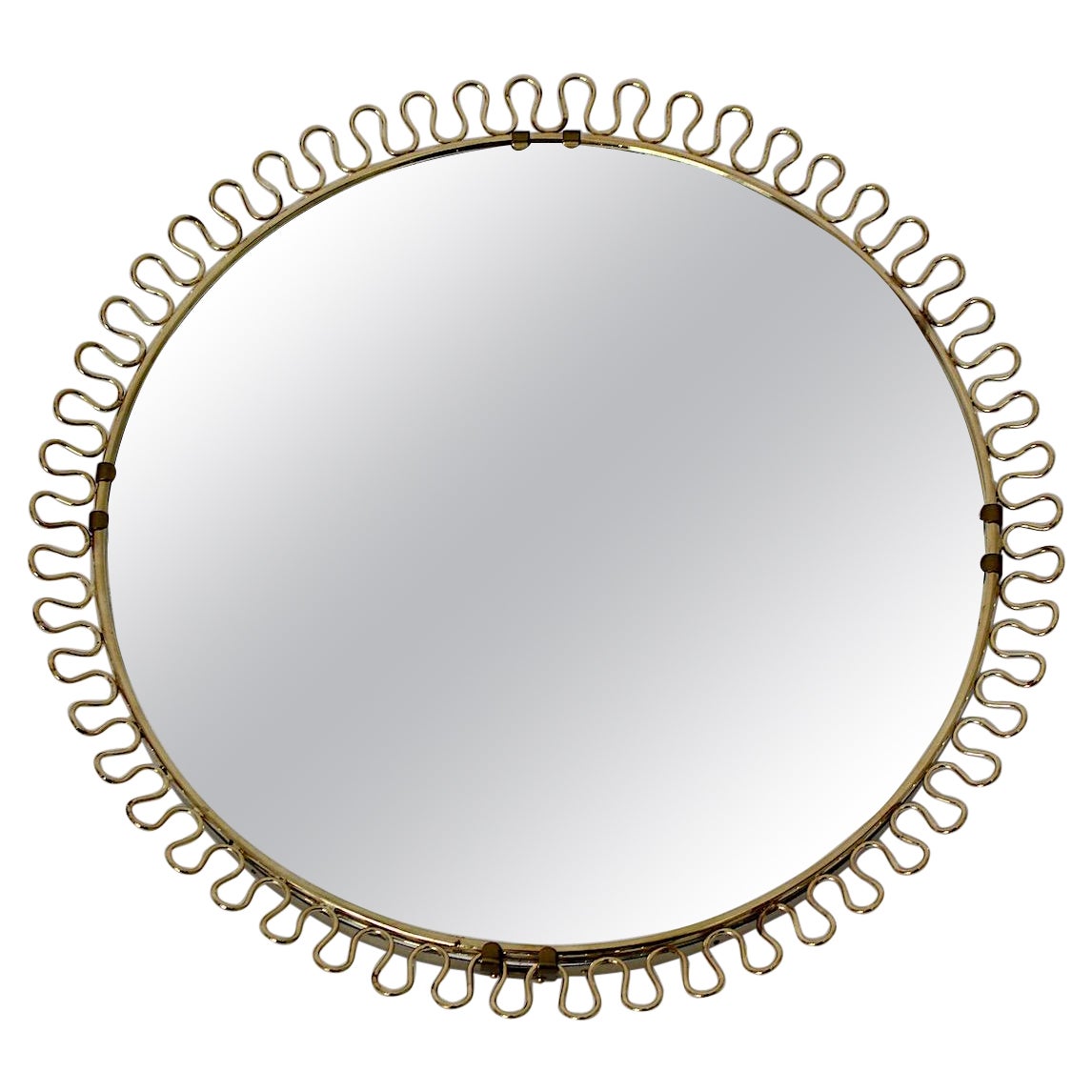 Mid-Century Modern Vintage Brassed Round Sunburst Wall Mirror Josef Frank Style