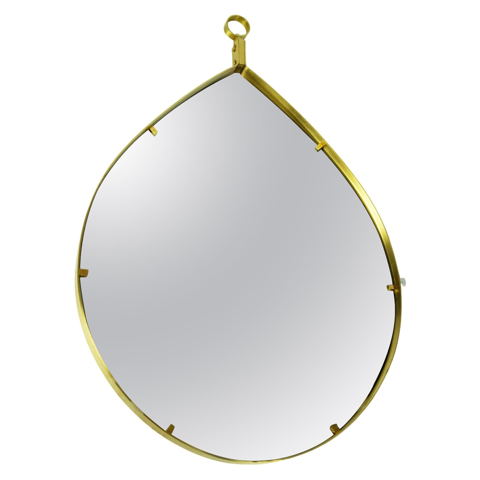 Italian Midcentury Brass Teardrop Wall Mirror  in the Style of Fontana Arte For Sale
