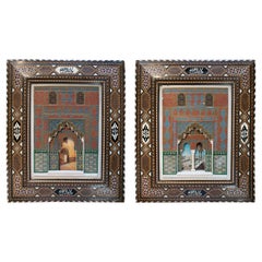 1930s Pair of Granada's Alhambra Palace Framed Stucco Mock-Ups