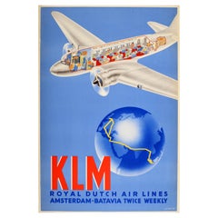 Original Used Poster KLM Royal Dutch Air Lines Amsterdam Batavia Douglas DC-3