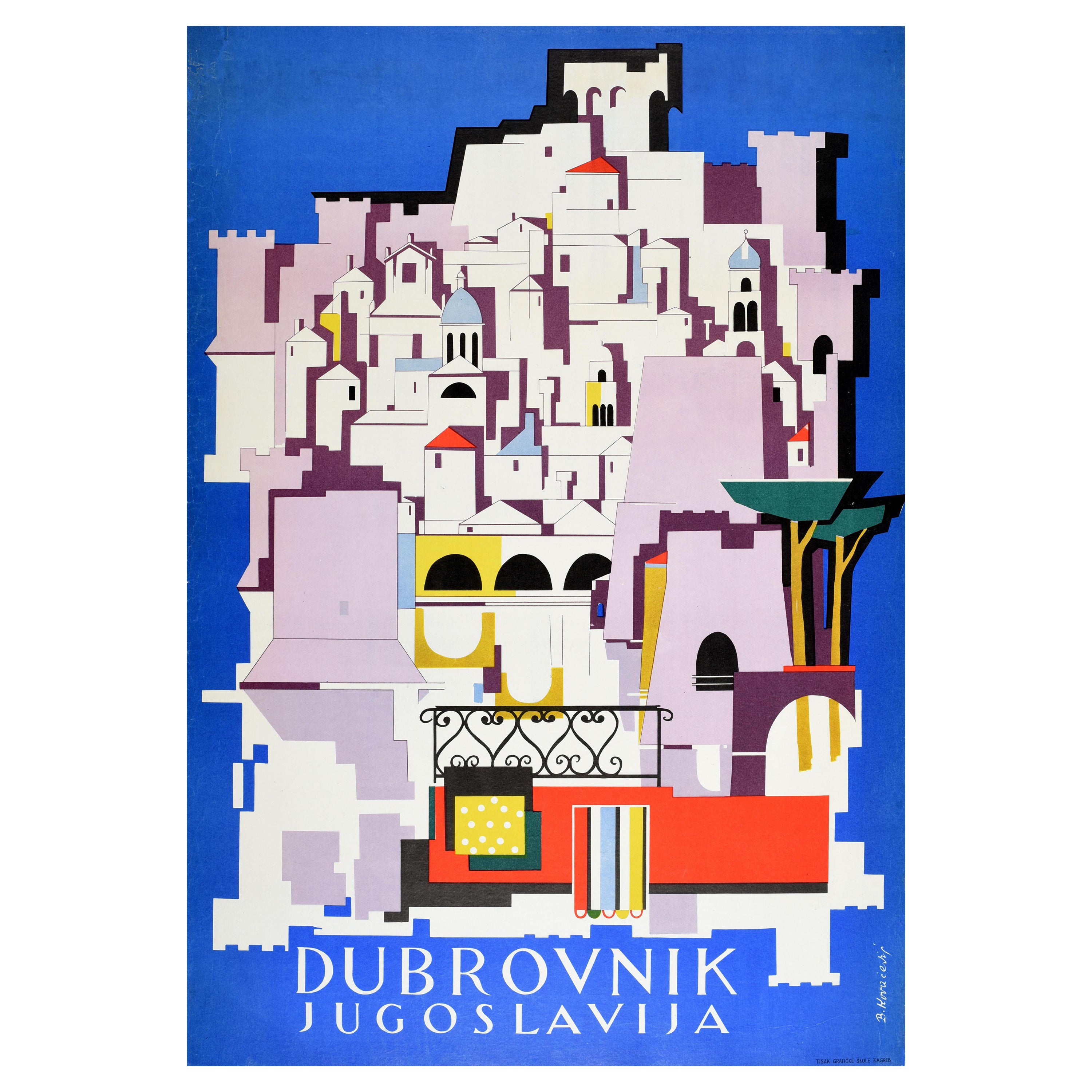Original Vintage Travel Poster Dubrovnik Jugoslavija Yugoslavia Old Town Seaport