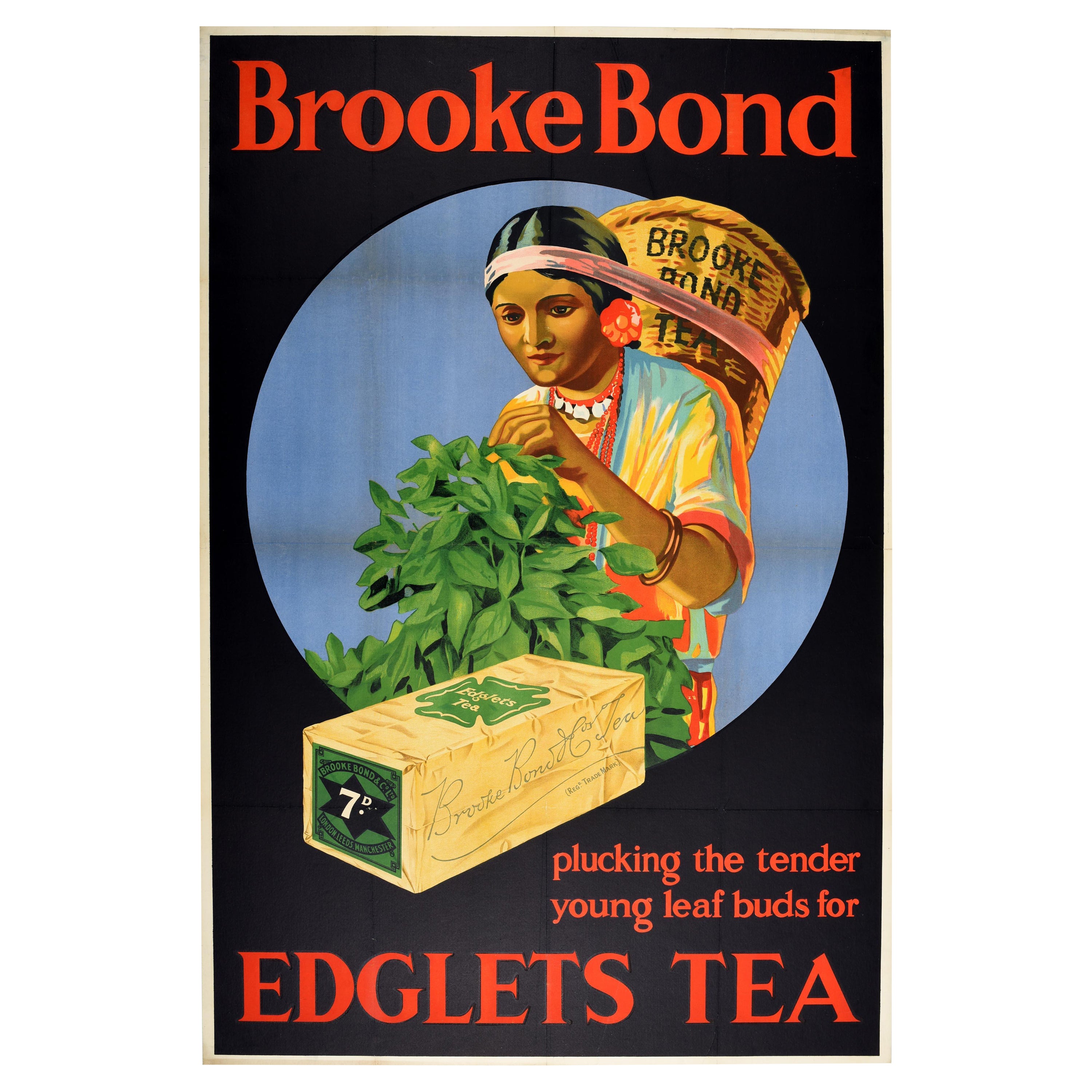 Original Vintage Drink Advertising Poster Brooke Bond Edglets Tea Picker Design