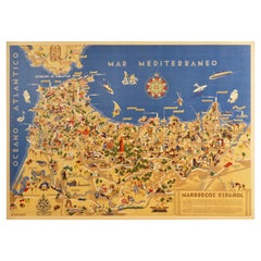 Original Vintage Map Poster Marruecos Espanol Spanish Morocco Illustrated Design