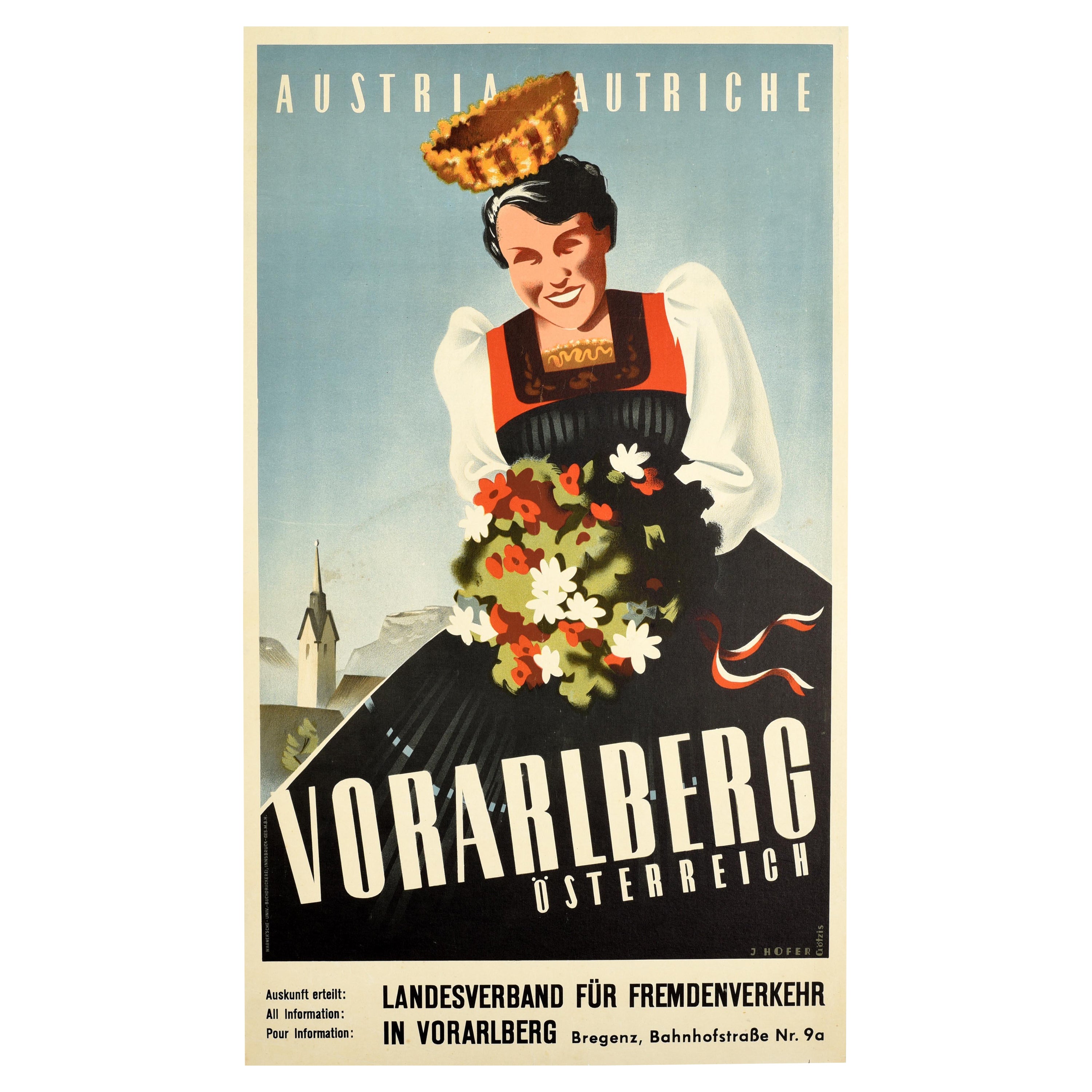 Affiche vintage d'origine pour l'Autriche Vorarlberg Autriche Osterreich Alpes Voyage en vente