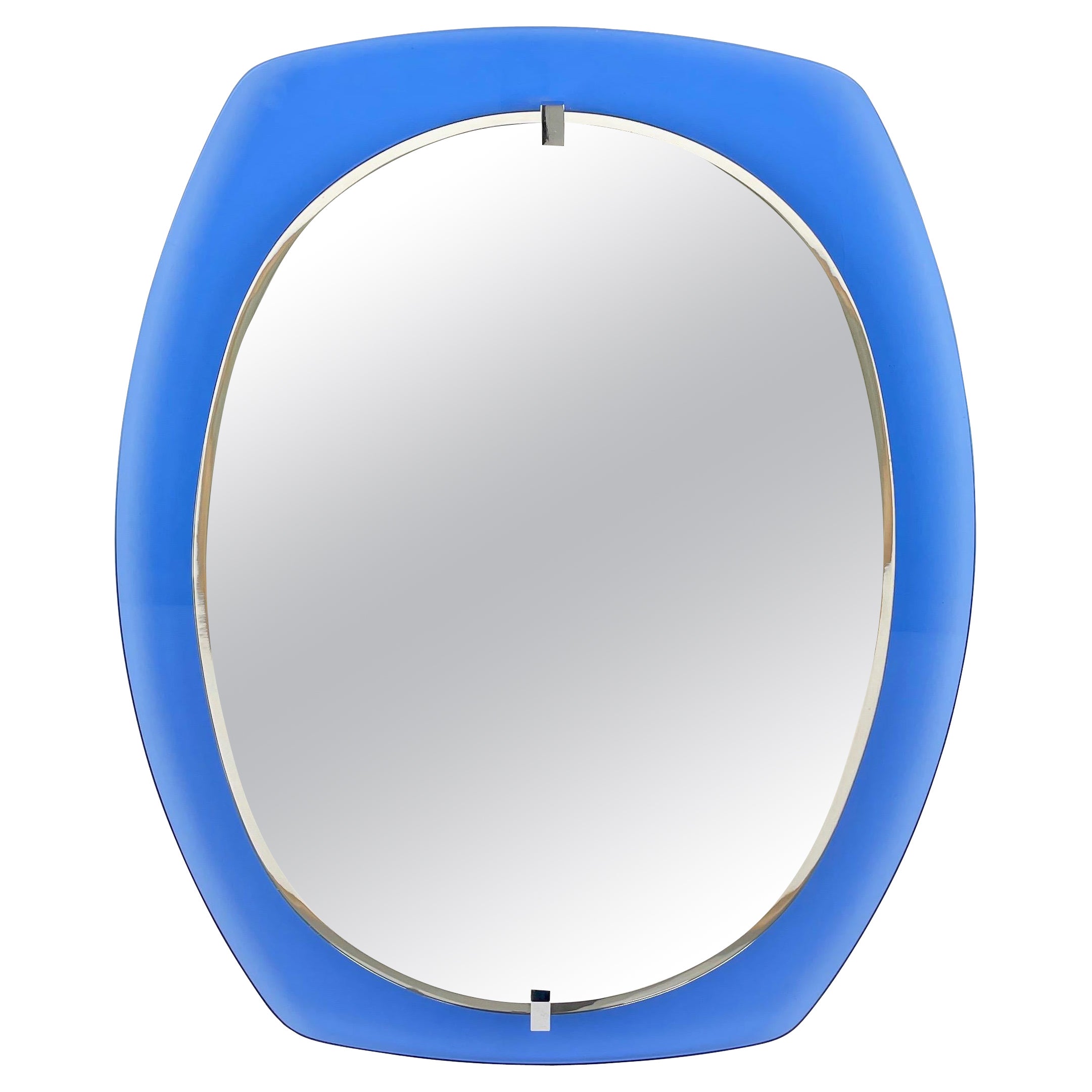 Wall Mirror Blue Glass by Veca, Italy 1970s