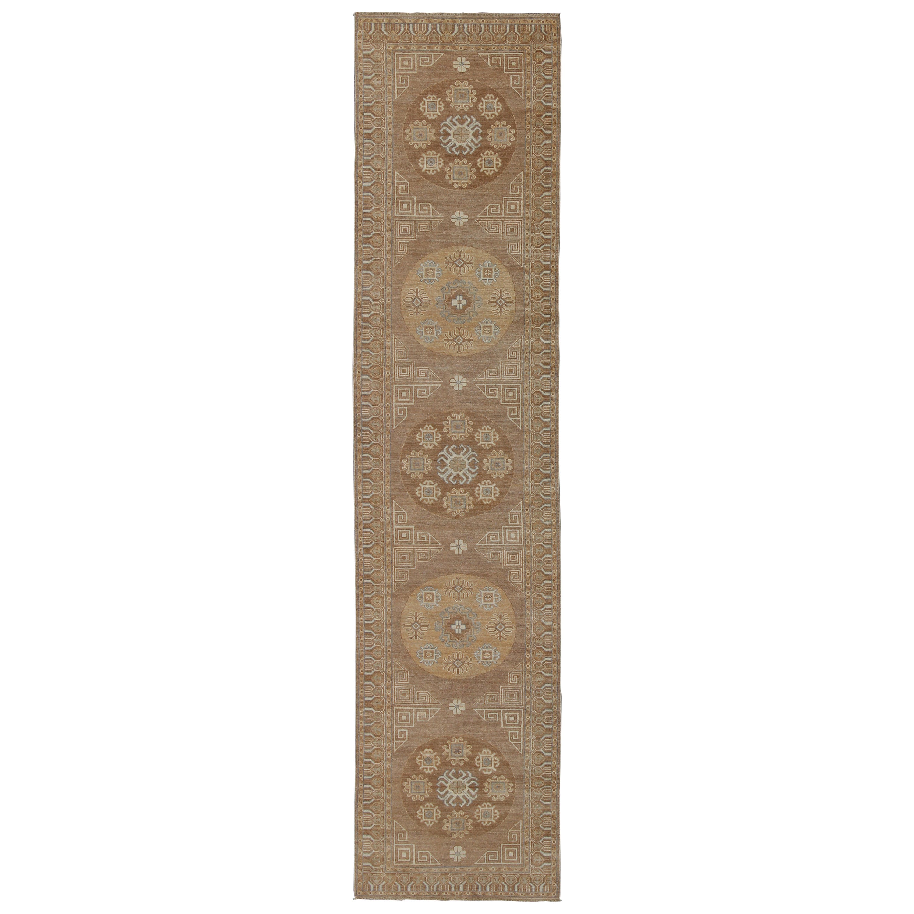 Khotan Design Runner with All-Over Geometric-Circle Medallion Pattern For Sale