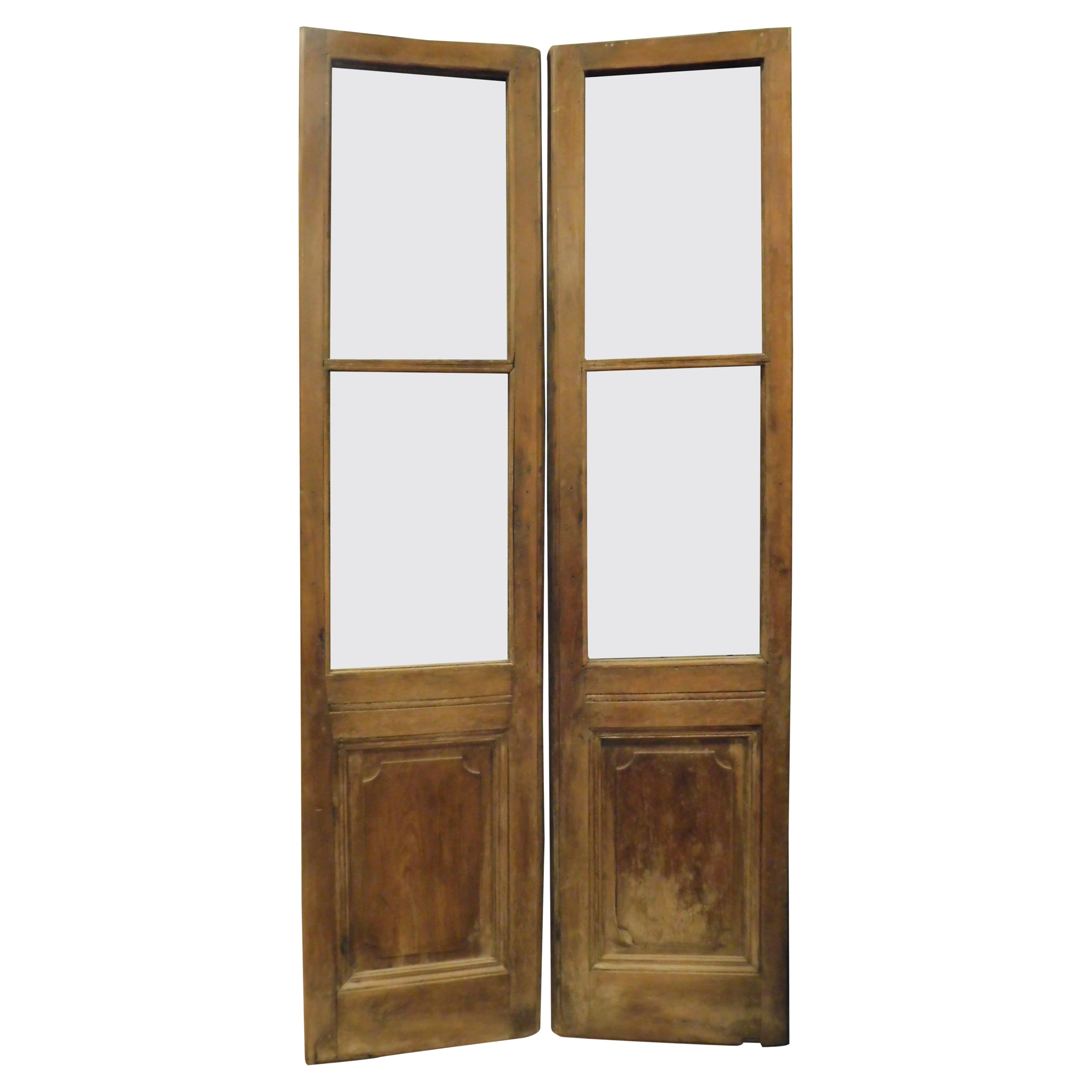 Double-Leaf Glass Door in Walnut, Carved, to Be Restored, 19th Century, Italy For Sale