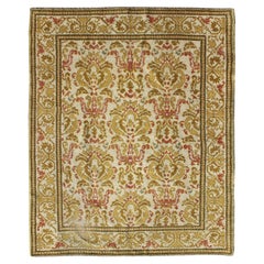Alfombra Española Antigua con en Verde Amarillo, Marrón Claro, Verde Ácido, Coral 6'4 x 7