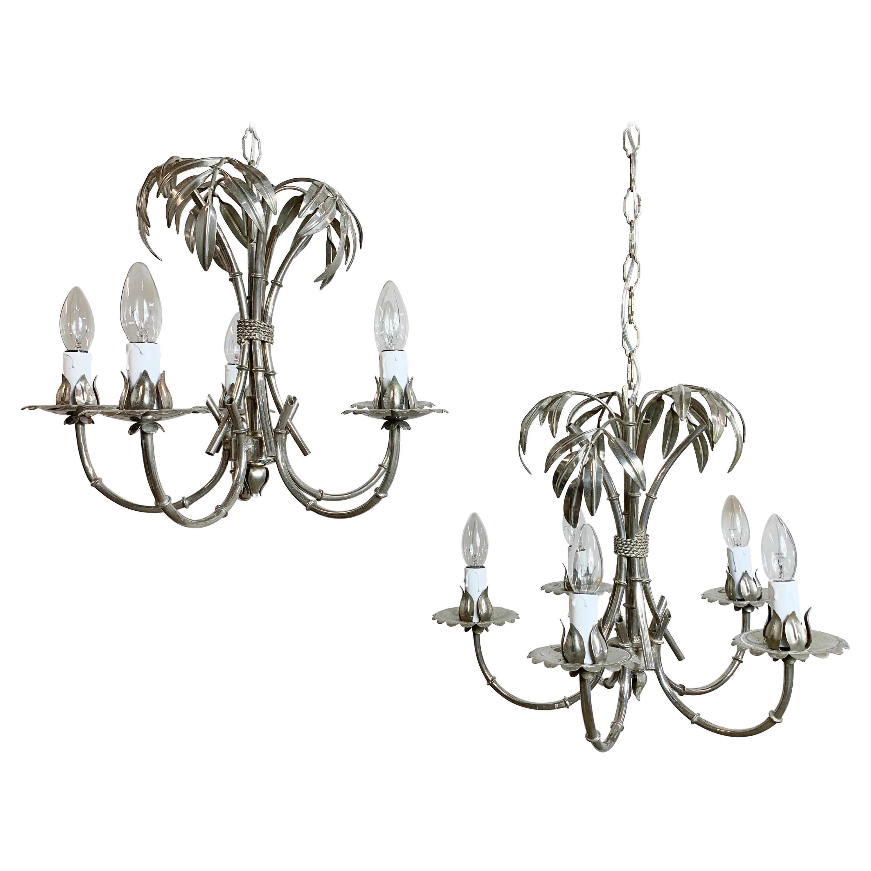 Pair of Silver Gilt Hans Kogl Faux Bamboo Chandeliers