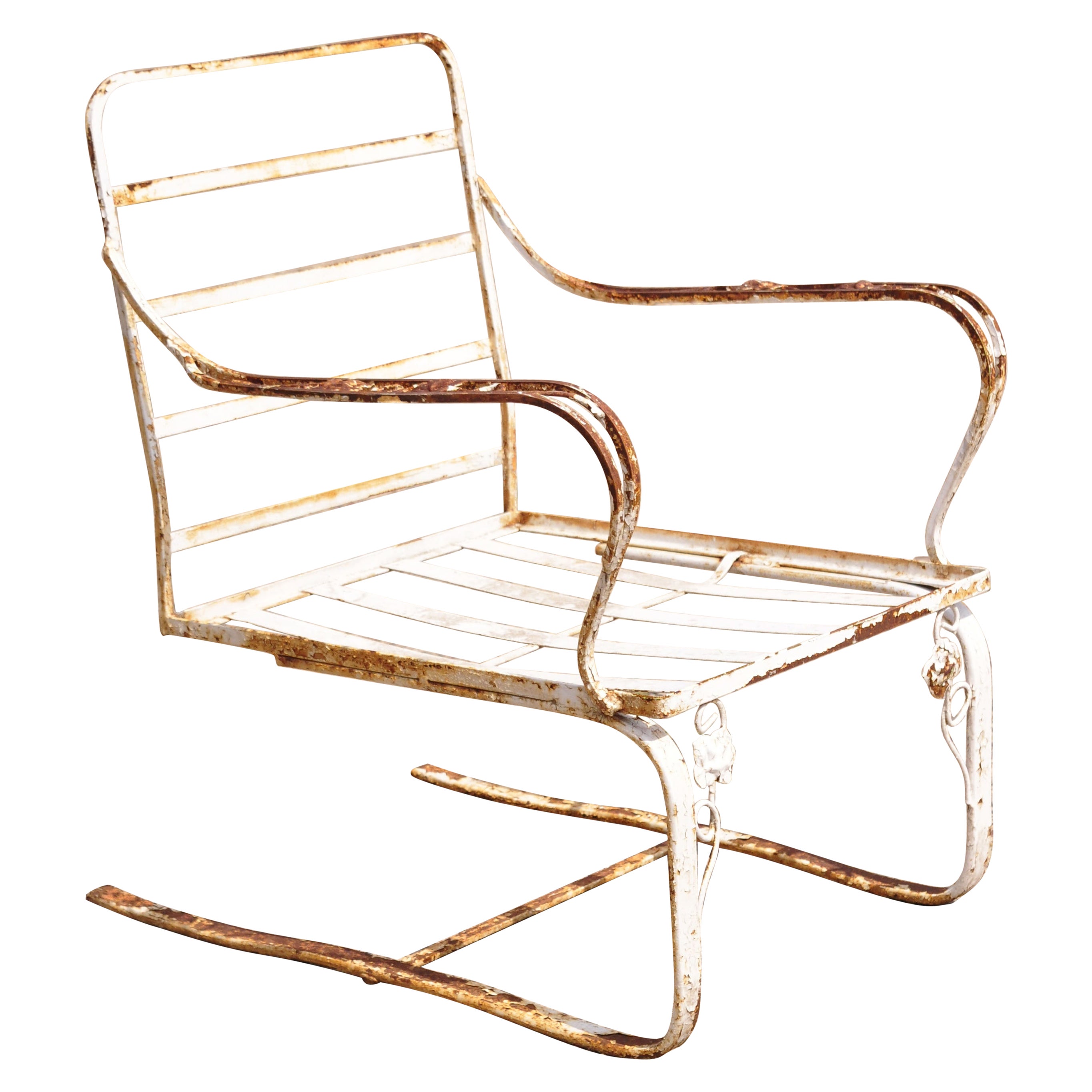 Vieille chaise longue de jardin bouffante en fer forgé Chantilly Rose de Woodard en vente