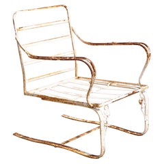 Retro Woodard Chantilly Rose Wrought Iron Garden Patio Bouncer Lounge Chair