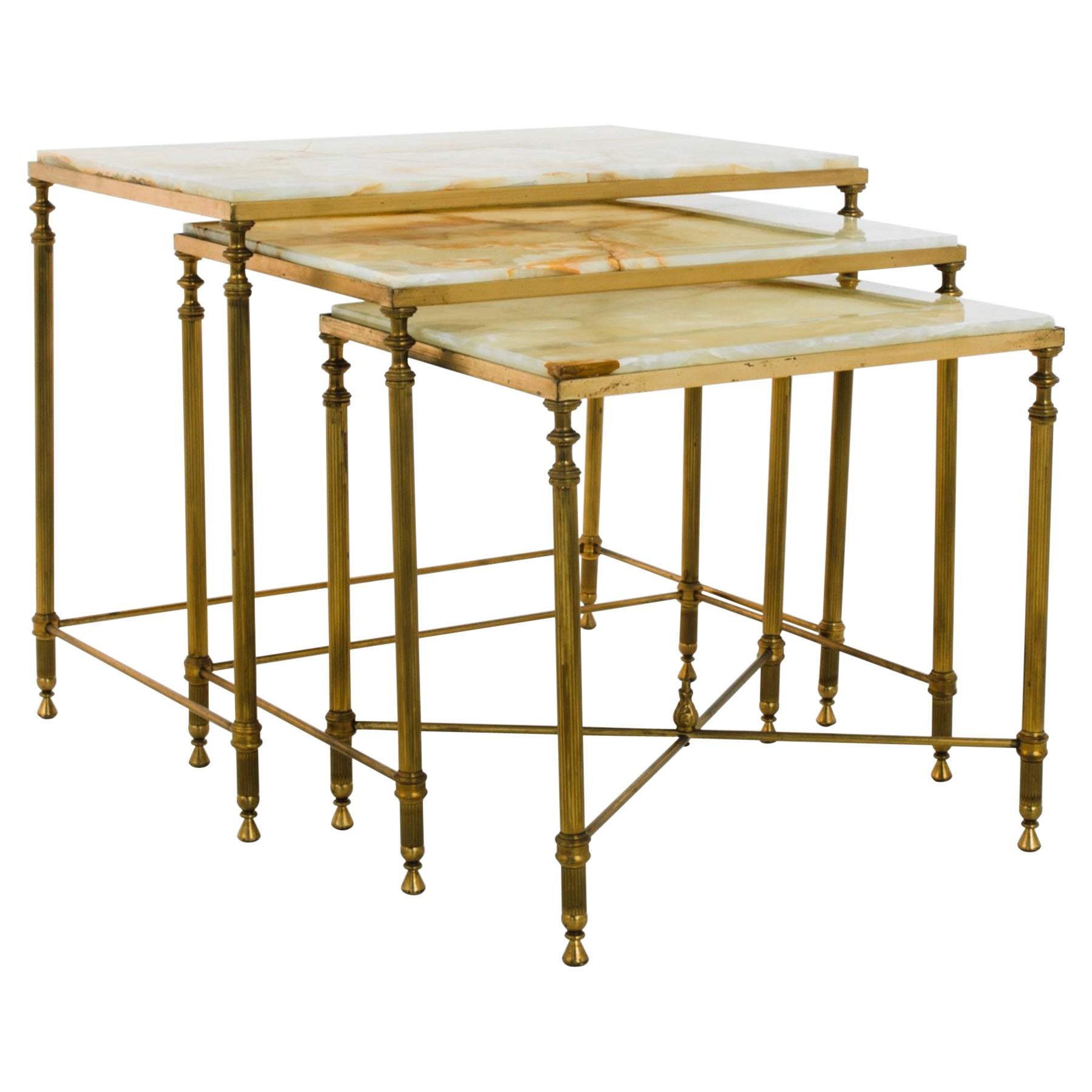 1960s French Nesting Tables with Marble Tops