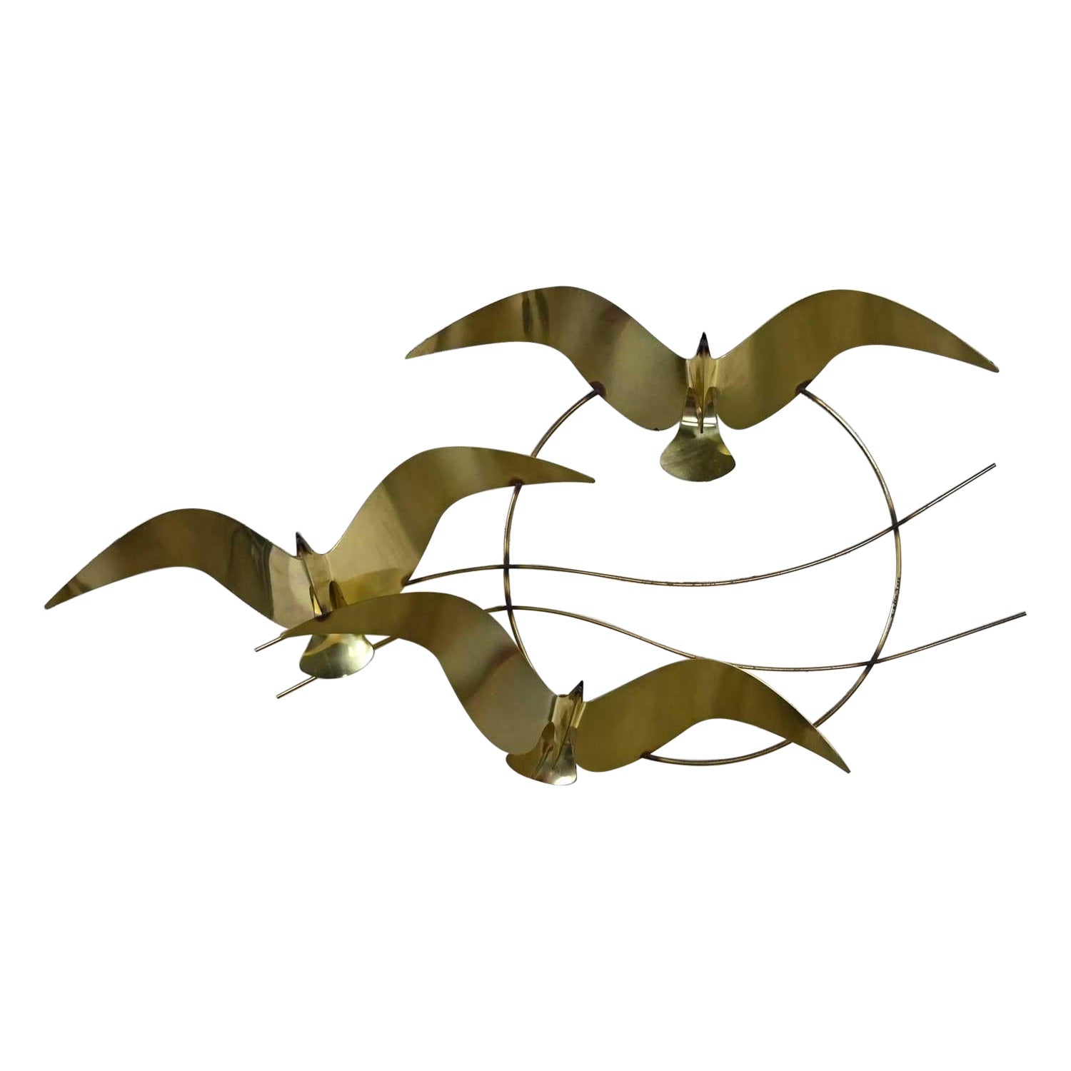 C Jere Brass Plated Bird Flock of Seagulls Wall Sculpture Signed Dated 1985