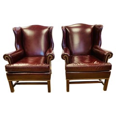 Hancock & Moore Pair of Matching Merlot Leather and Nailhead Wingback Chairs