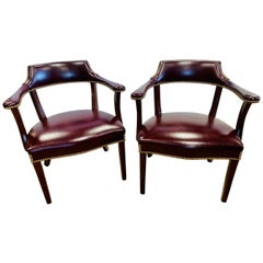 Hancock & Moore Pair of Merlot Leather Nailhead Arm Chairs