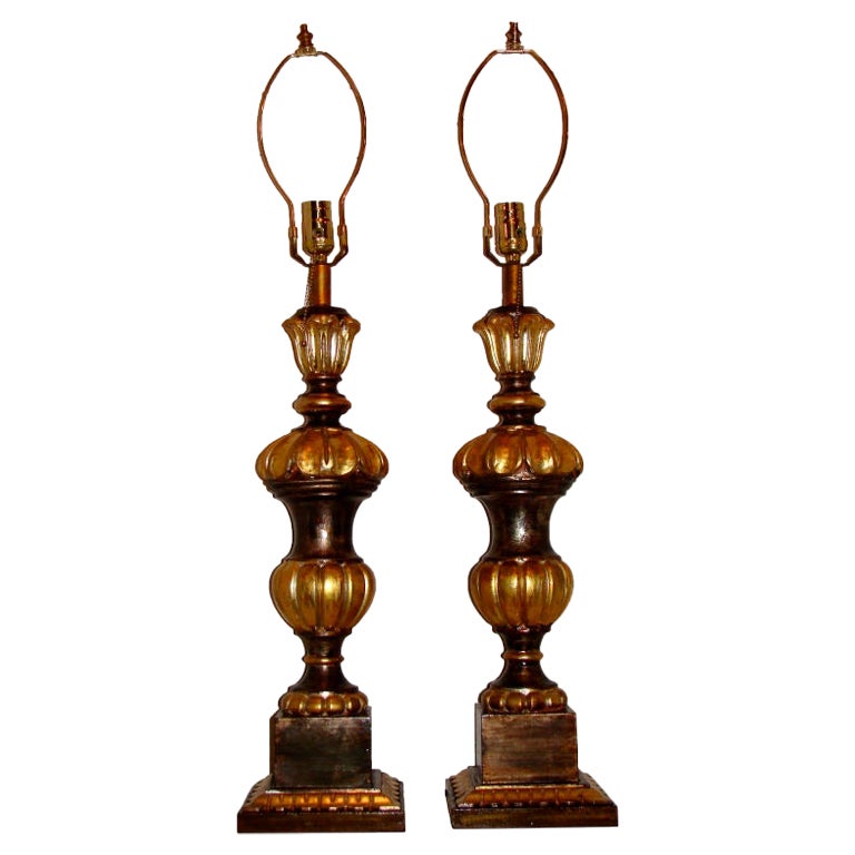 Pair of Carved Wood Table Lamps