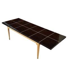 Sleek Parzinger Mid-Century Modern Laquered Mahogany & Maple Dining Table