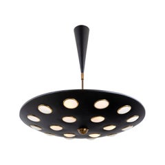 Black Pendant Light with Glass Discs, Italy, 1950s