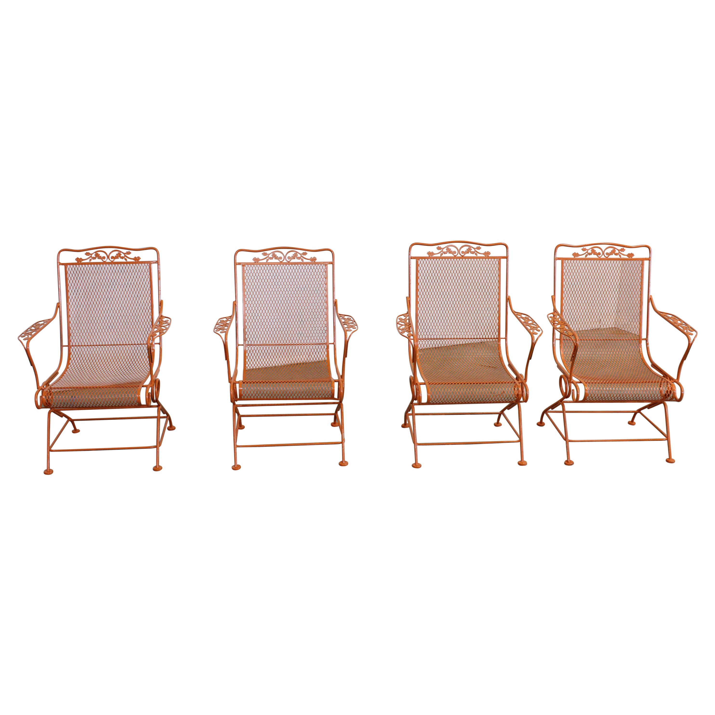 Set of 4 Mid-Century Outdoor Woodard Iron Springer Chairs