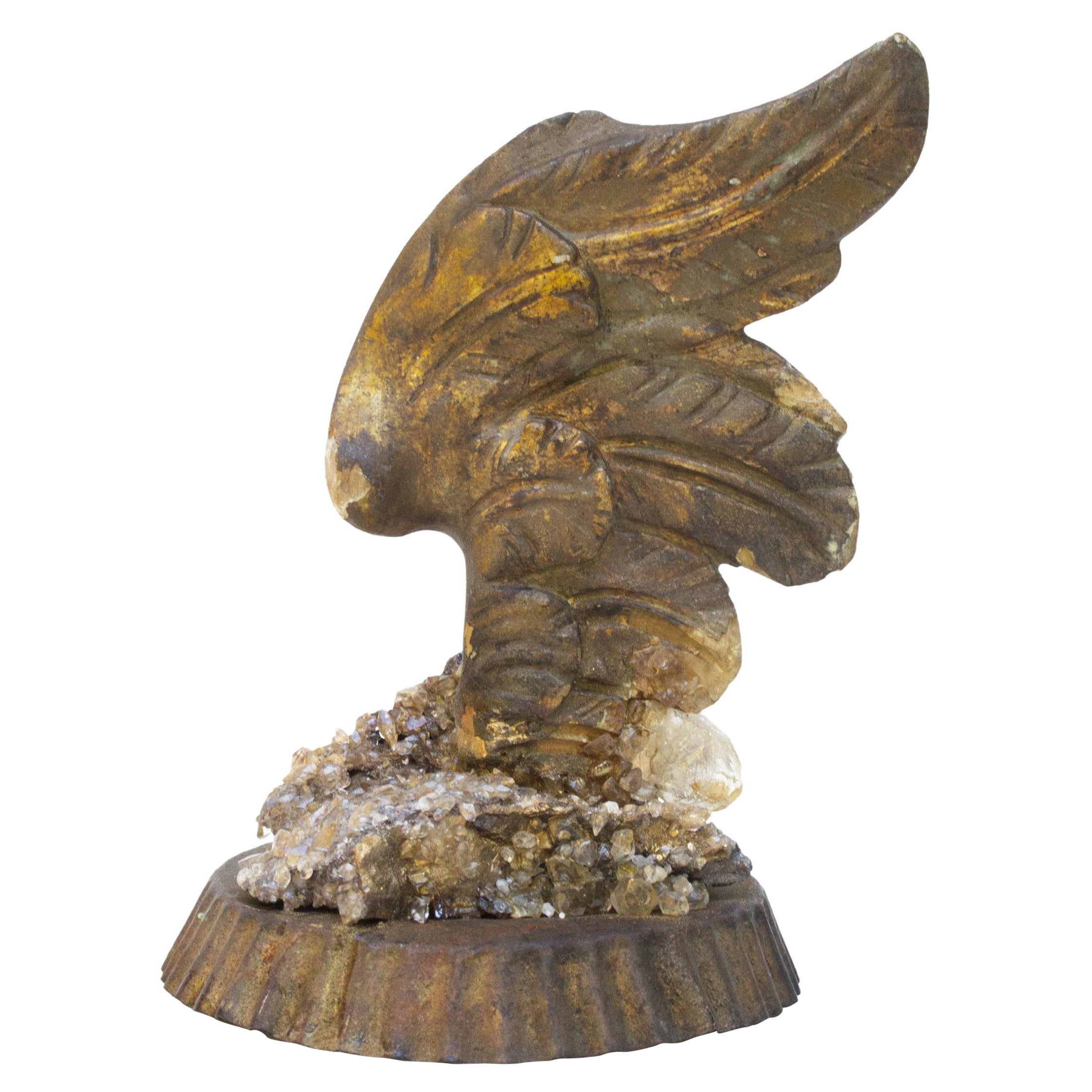 18th Century Italian Angel Wings on a Calcite Crystal Cluster and Antique Base