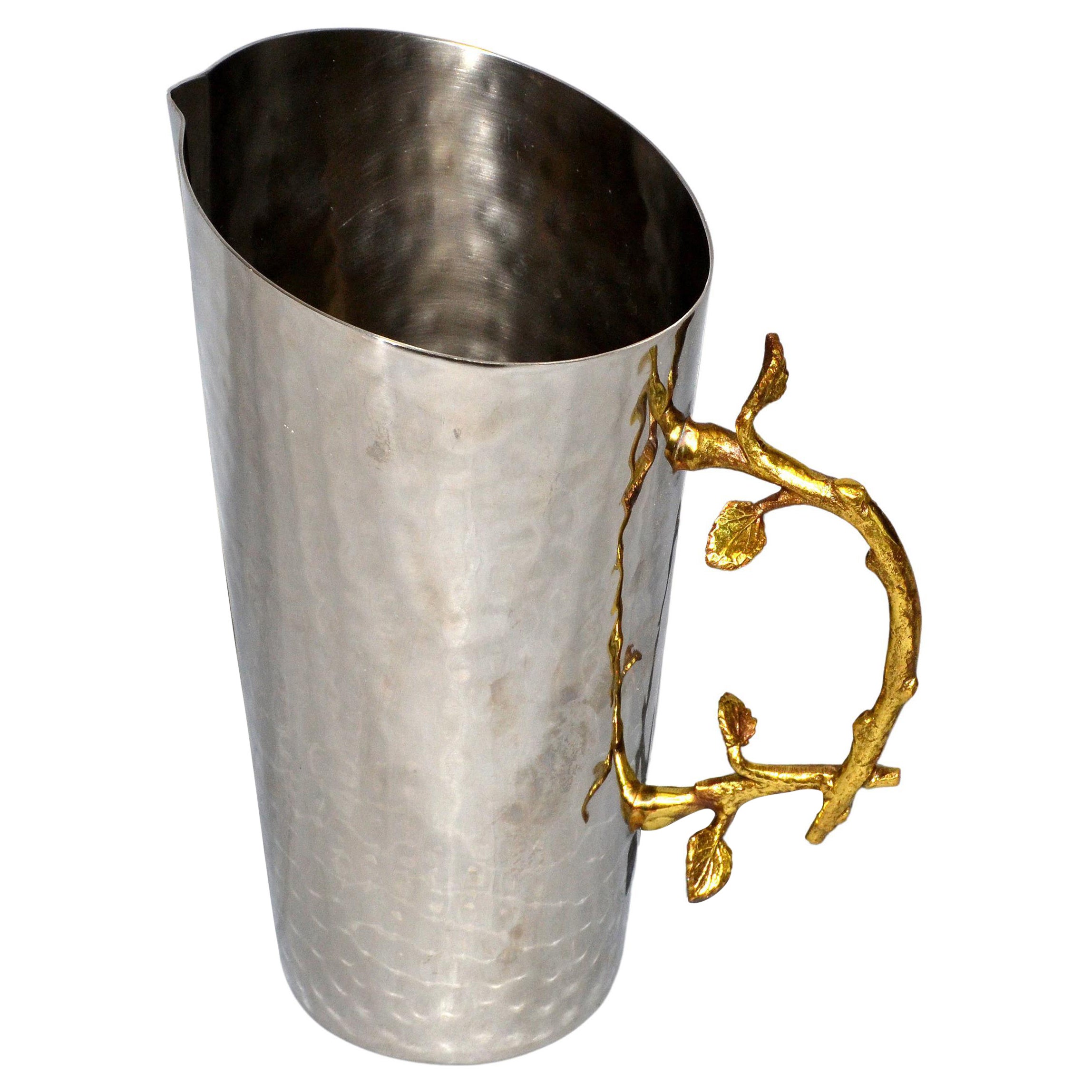 Art Deco Italian Hand-Hammered Steel & Bronze Branch Handle Champagne, Wine Jar