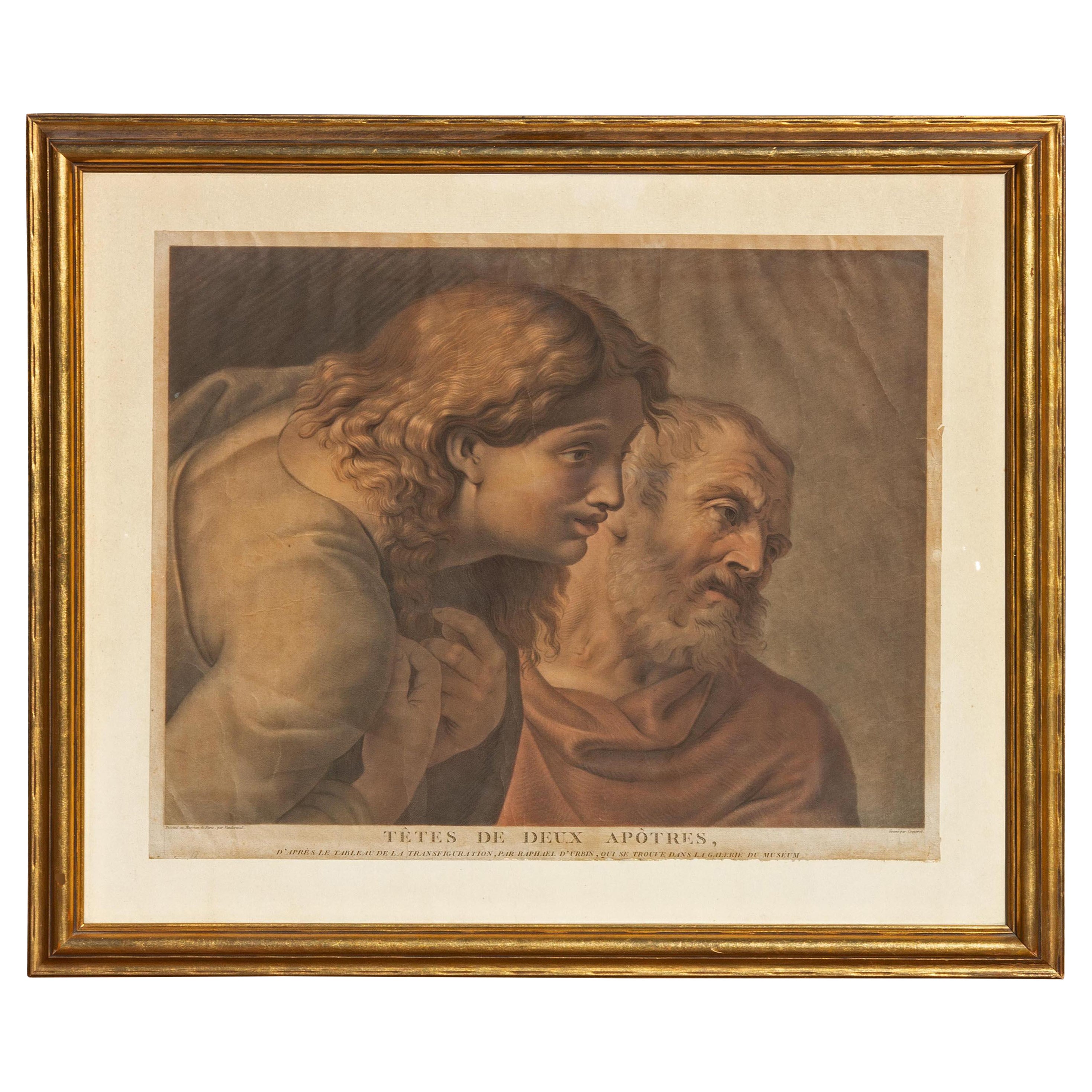Anciennes têtes de maîtres imprimés de deux apostles d'après Raphaël en vente