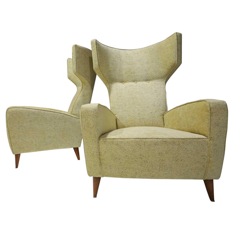 Fabulous Pair of Italian High Back Wing Chairs For Sale