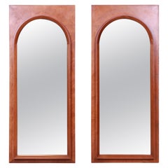 Thomasville Mid-Century Modern Burled Walnut Framed Arched Mirrors, Pair