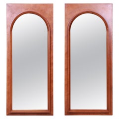 Vintage Thomasville Mid-Century Modern Burled Walnut Framed Arched Mirrors, Pair