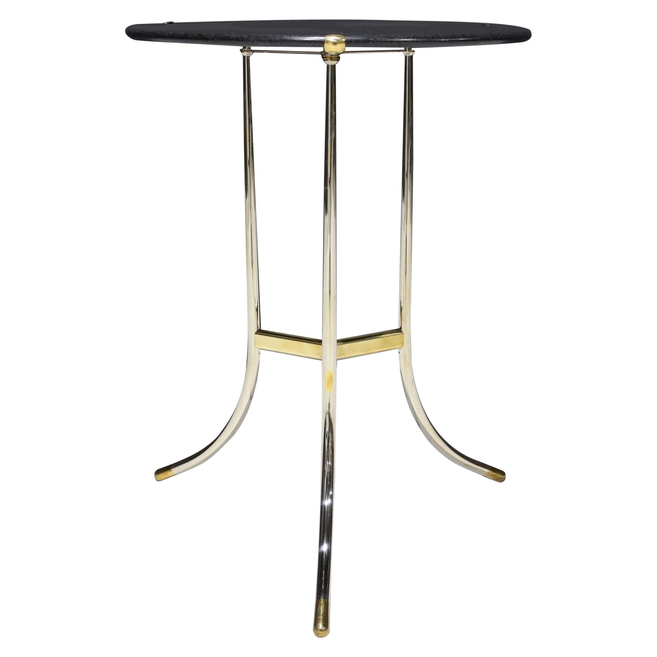 Cedric Hartman Polished Steel and Brass Side Table with Black Granite Top For Sale