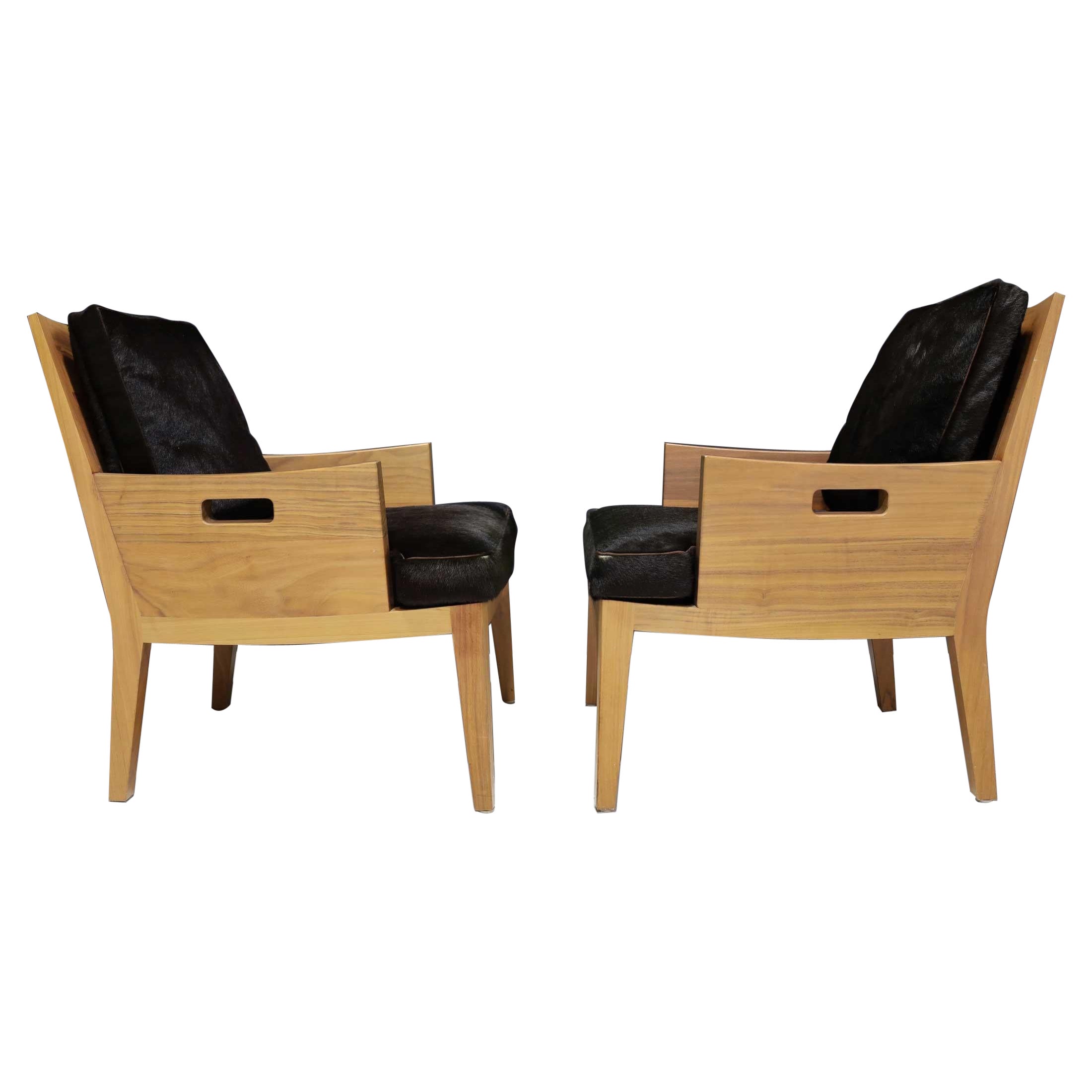 Flexform "Betty" Chair with Soild Wood Frame and Hair on Hide Cushions For Sale